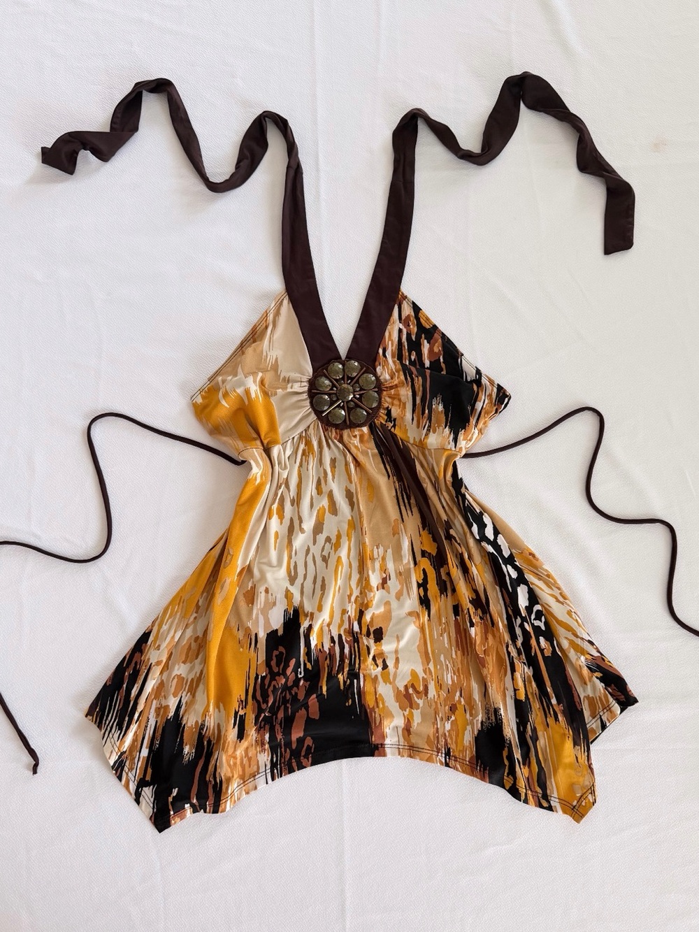Vintage HeartSoul Halter Handkerchief Top
Abstract Animal Print Brown Gold - Picture 3 of 6